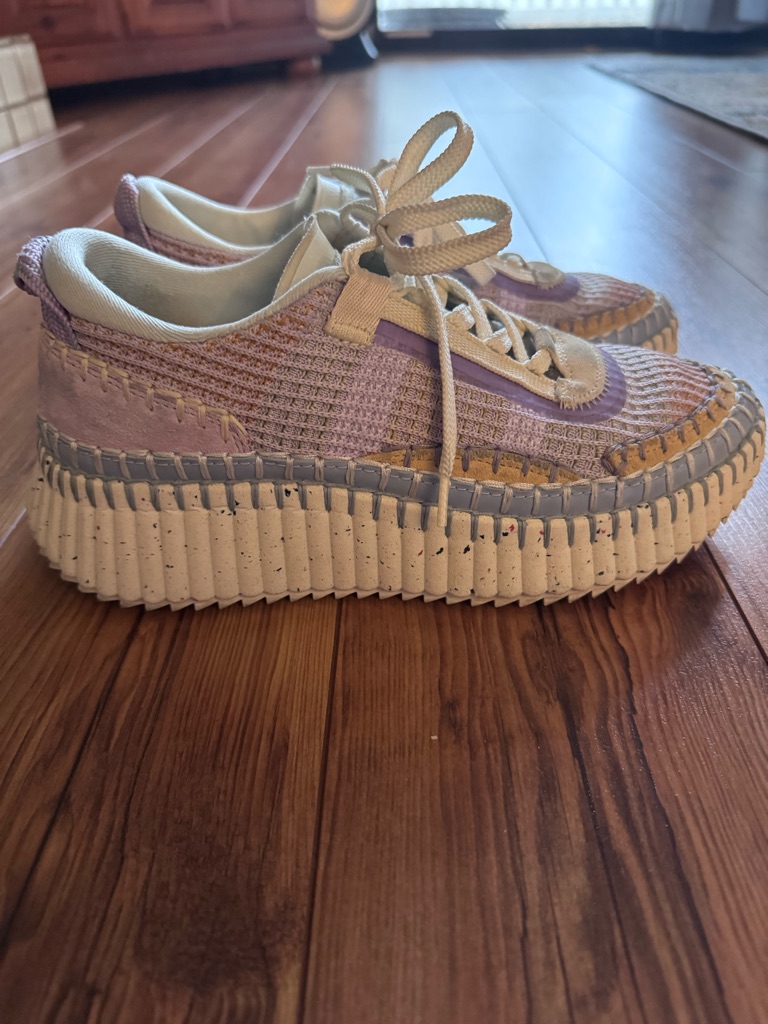 Chloe Platform Sneakers In Lavender, Cream And Tan